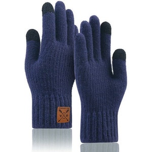 Gants thermiques d'hiver chauds à écran tactile Blu Apparel Homme Femme, poignets élastiques en tricot extensible Navy