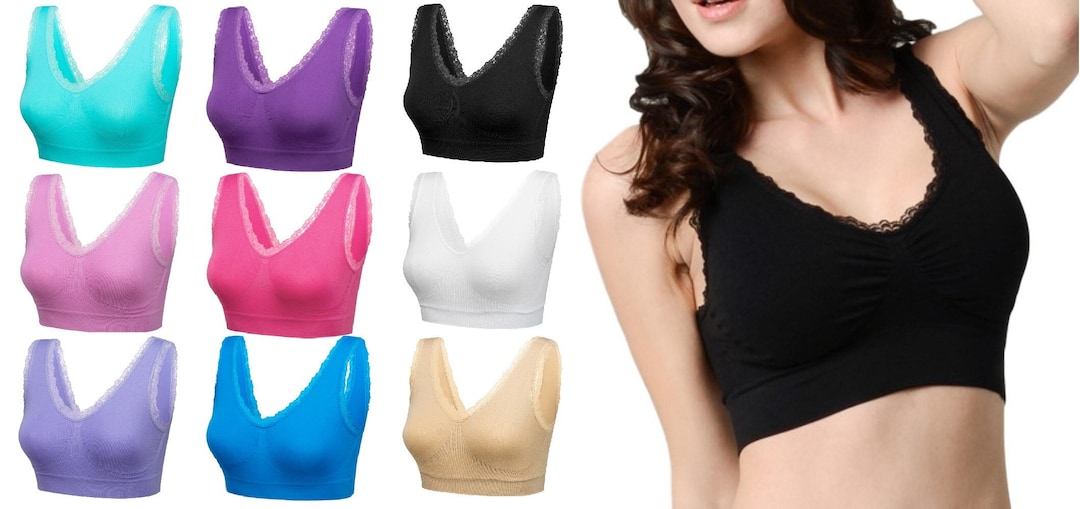 3 Pack Lace Trim Seamless Bras for Women Non Wired Comfort Bra Plus
