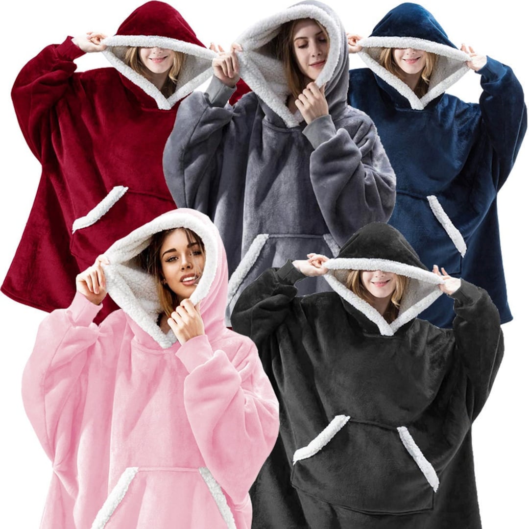 Oversized Blanket Hoodie Wearable Hooded Blanket Fluffy Fleece Hoodie