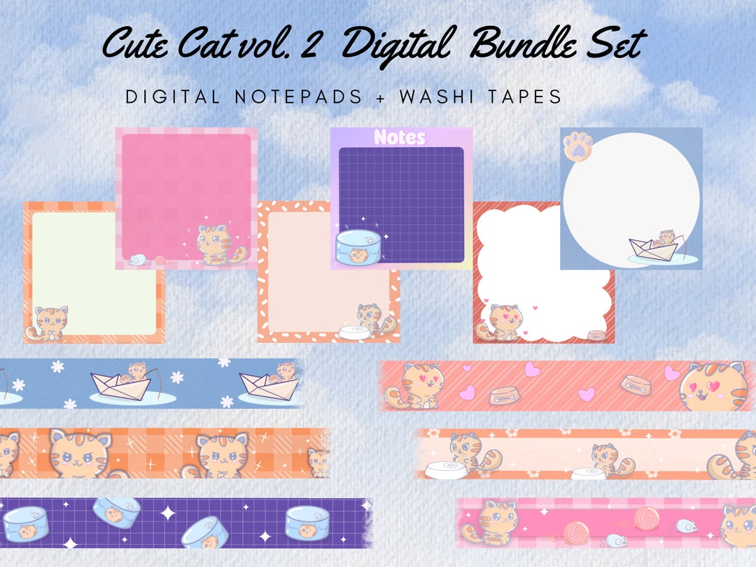 Cute Cat Vol. 2 Digital Bundle Set for Digital Planner | Kawaii Memo ...