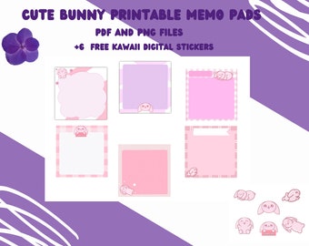 Kawaii Memo Pads for Digital Planner, Goodnote | Cute Bunny Notepads | Printable Memo Sheet | Decorative Sticky Notes