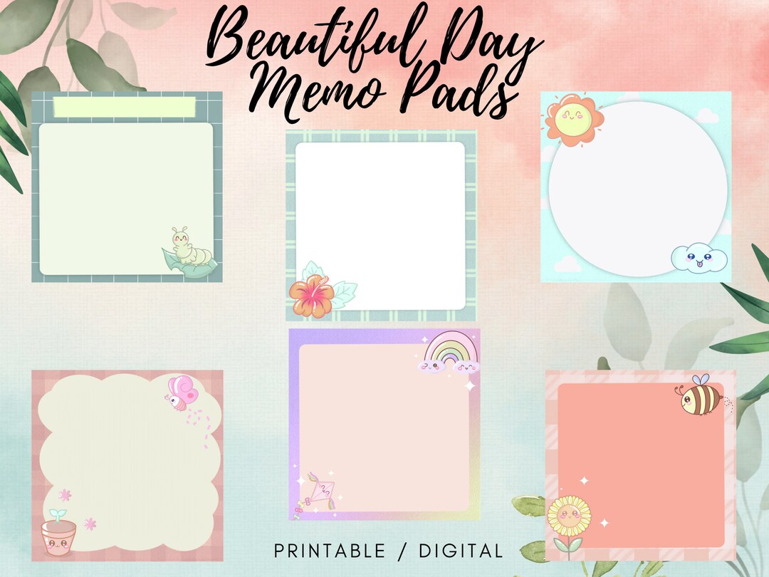 Kawaii Memo Pads for Digital Planner, Goodnotes Beautiful Day Notepads