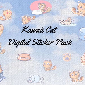 16 Kawaii Digitale Aufkleber | Niedlicher Katzen Sticker | Katzen Sticker | Digitale Planner Aufkleber | Sticker Bundle Set |