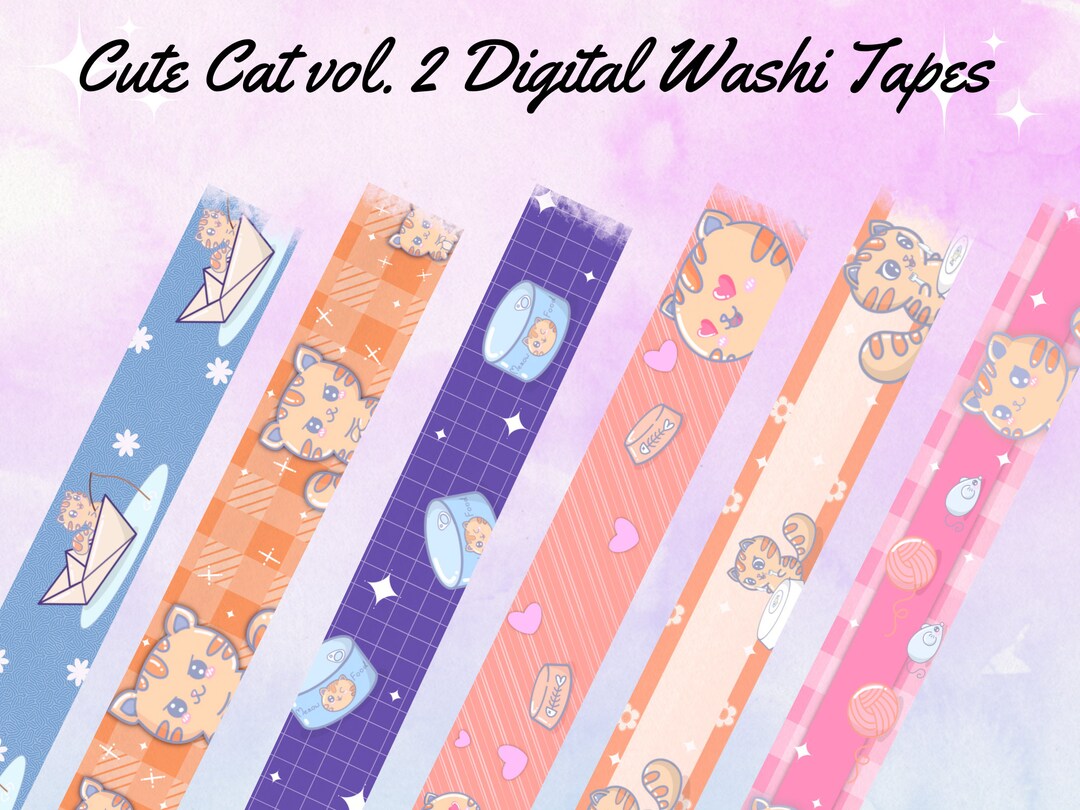 Kawaii Washi Tape for Digital Planner Cute Cat Vol.2 Washi Tape Set Goodnote Cute Washi Tapes