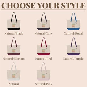 Nine tote bags in different colors with "Craks. Dots. Bams." text.
