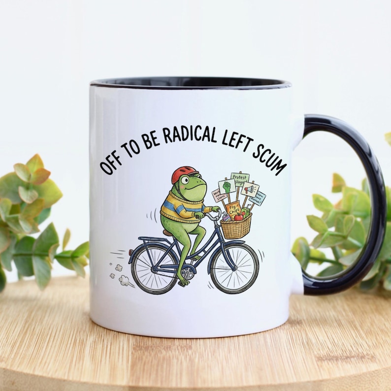 Off to Be Radical Left Scum Frog, Funny Political Protest Art, Progressive Activist Humor, Socialist Cycling Gift, Witty Bicycle