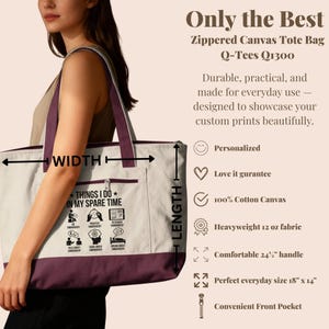 Zippered canvas tote bag, everyday use cotton canvas bag, durable practical shoulder bag with front pocket, large capacity tote