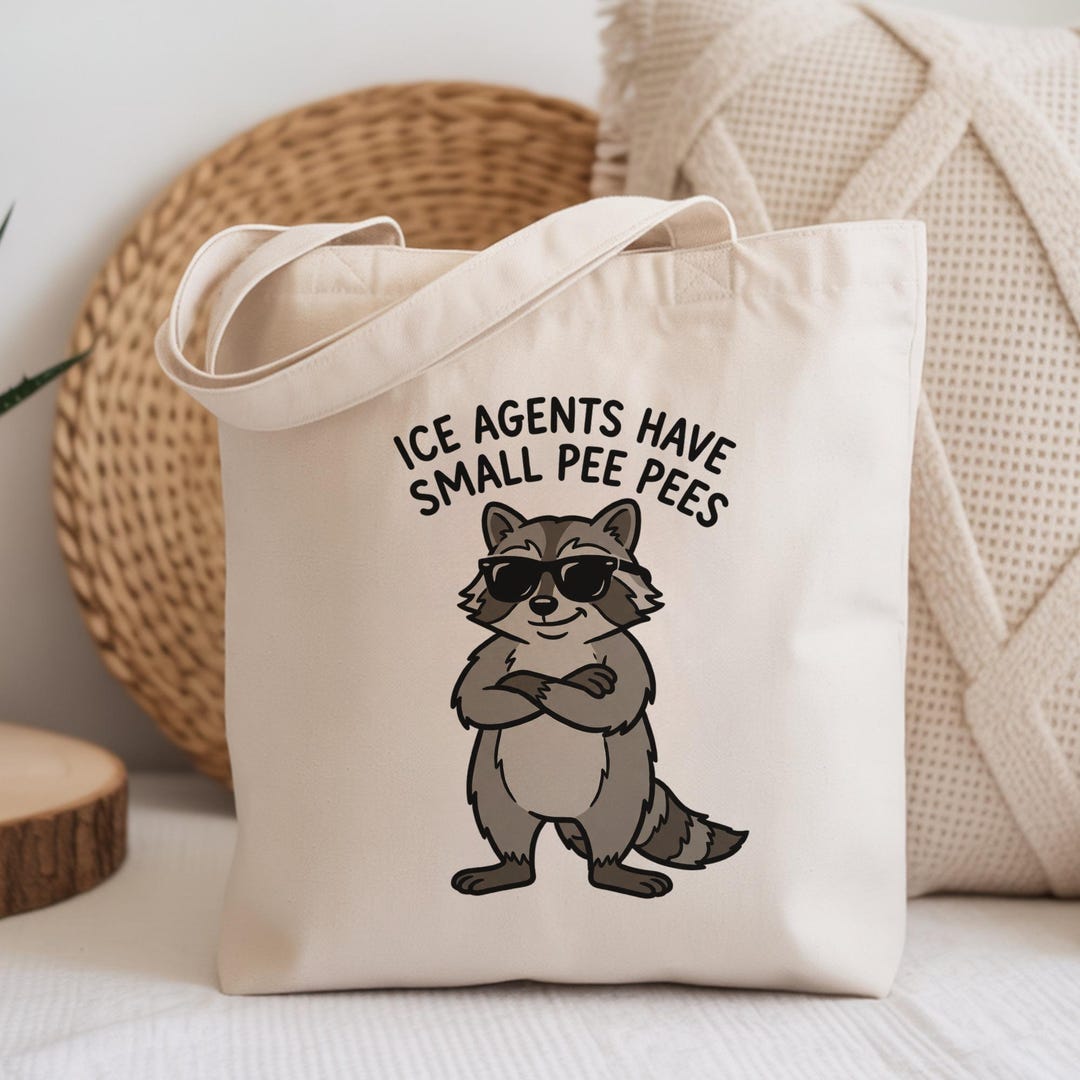 Anti ICE Protest Tote Bag Raccoon Sunglasses Funny Liberal Activist ...