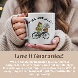 Radical Left Scum Frog Mug, Funny Political Bicycle Rider Coffee Cup, Satirical Left Wing Humor Gift, Liberal Activist Cycling