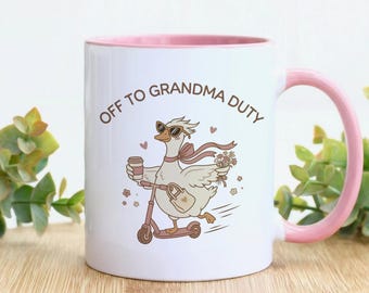 Off To Grandma Duty Mug, Funny Goose Grandparent Day Gift, New Grandma Coffee Cup, Cute Grandma Gag Gift, Whimsical Animal Mug