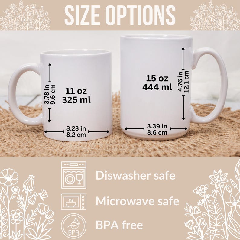 Wildflower Line Art Coffee Mug, Botanical Floral Tea Cup, Minimalist Nature Lover Gift, Rustic Farmhouse Decor, Dishwasher Microwave