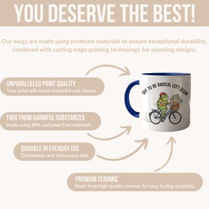 Radical Left Scum Mug, Funny Frog Bicycle Protest Coffee Cup, Activist Humor Gift, Progressive Slogan Art, Unique Political Design
Radical