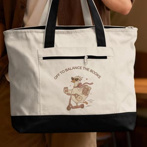 Balance The Books Accountant Tote Bag, Funny Bookkeeper Zippered Tote, Finance Professional Work Bag, Cute Office Worker Gift