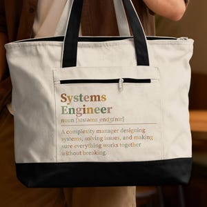 Systems Engineer Definition Zippered Tote Bag | Funny Engineering Gift for Tech Professional, STEM Worker, Problem Solver