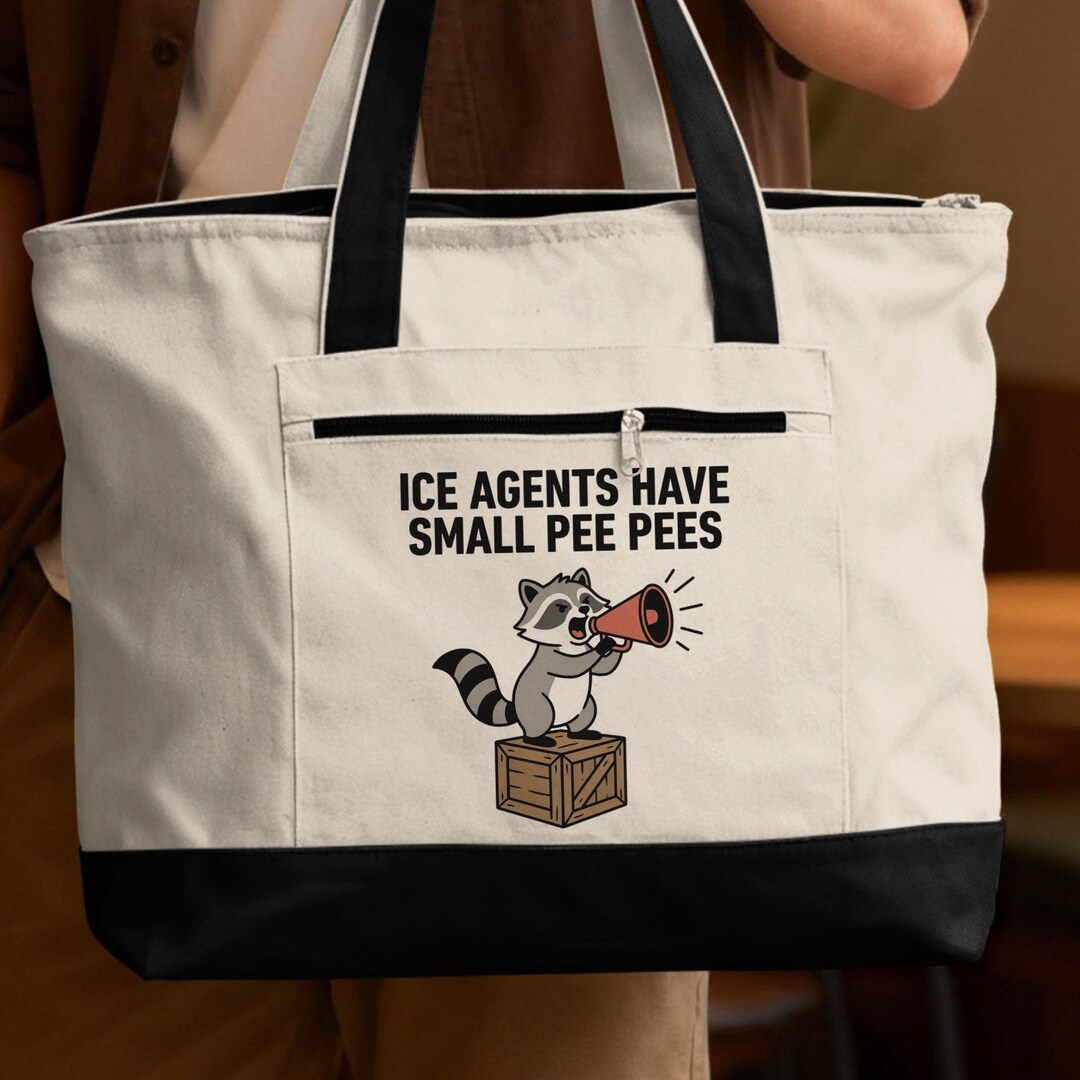 Anti ICE Protest Tote Bag Funny Raccoon Megaphone Human Rights Abolish ...