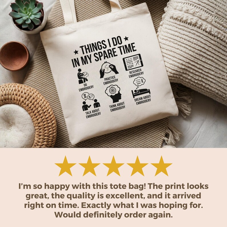 Embroidery Lover Tote Bag, Funny Tote Bag, Gift for Embroidery Enthusiast, Embroidery Hobby Bag, Reusable Shopper Bag