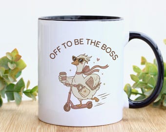 Off to Be the Boss Mug, Cute Goose Coffee Cup, Girl Boss Motivational Drinkware, Entrepreneur Gift for Her, New Job Present, Funny Women's
