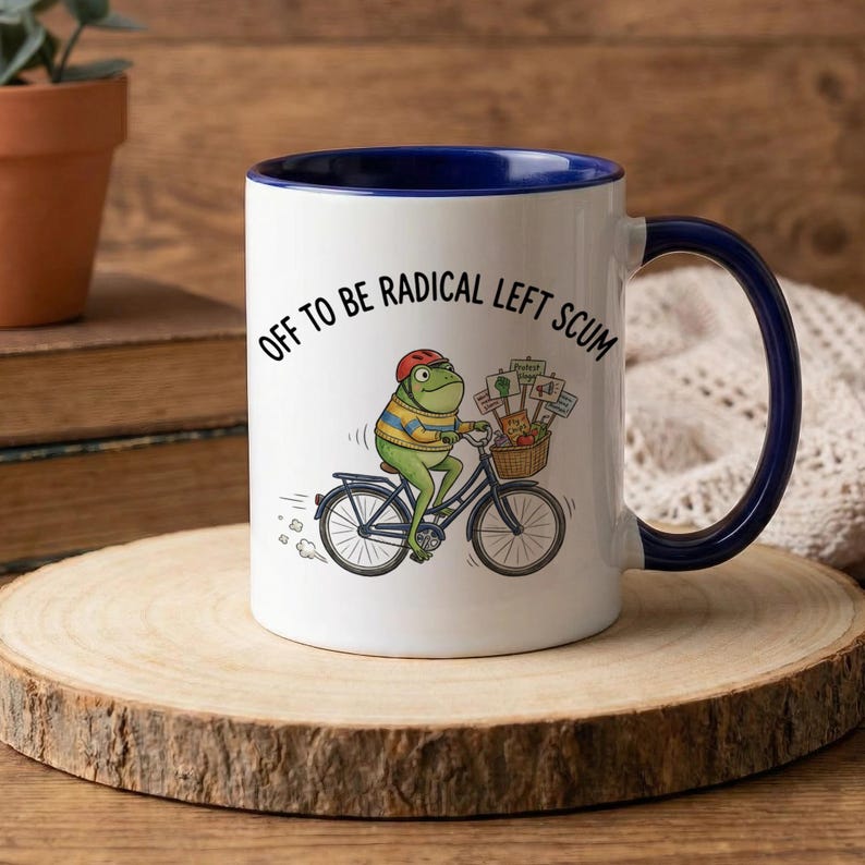 Radical Left Scum Frog Biking Design, Funny Leftist Protest Art, Progressive Humor, Socialist Activist Toad on Bicycle
Radical Left Art