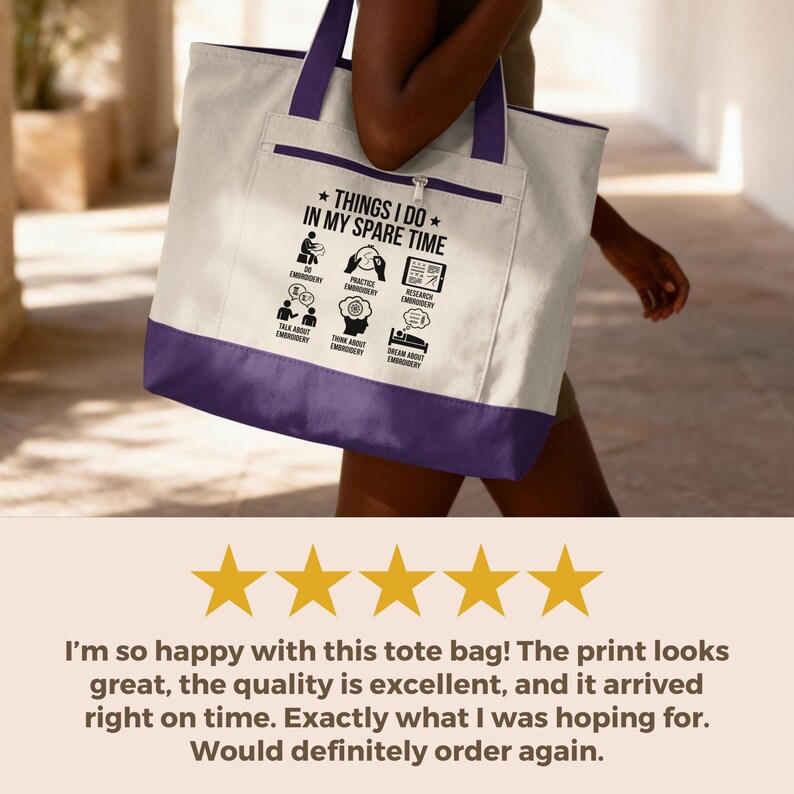 Embroidery Lover Tote Bag, Things I Do In My Spare Time Tote, Funny Embroiderer Gift, Craft Enthusiast Canvas Bag, Large Shopper Tote
