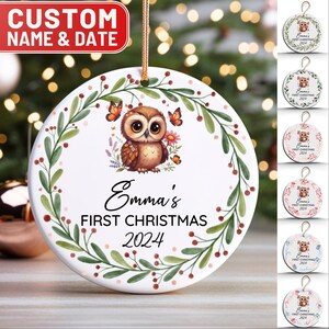 Custom Baby Owl Christmas Ornament, Personalized Babys First Christmas Keepsake 2024, Unique Baby Name Christmas Gift, Newborn Ornament