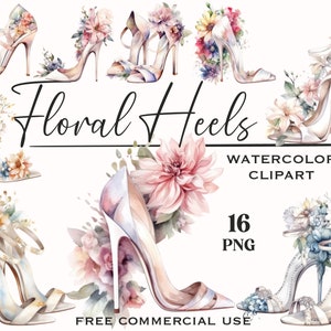 Floral hoge hak clipart, bruidsmode png-bundel met gratis commercieel gebruik, afbeeldingen van hoge kwaliteit bruikbaar voor ontwerp, scrapbooking, enz.