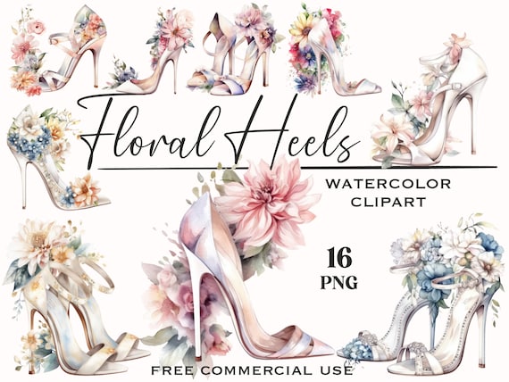 Floral high heel clipart, Bridal fashion png bundle with free commercial use, High quality images usable for design, scrapbooking etc