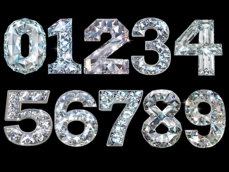 Diamond Numbers PNG Bundle, Crystal Number Figure Clipart, Digital ...