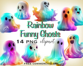 Cute ghost PNG bundle, Iridescent ghost baby cute clipart, Halloween ghost printable creepy cute stickers, Spooky funny Halloween png