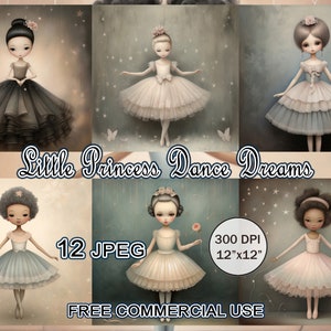 Lot numérique princesse ballerine, clipart petite fille, art de fille d'anniversaire ballerine, rêve de jeune fille, art de la reine de la danse, clipart diversité
