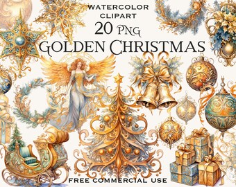 Clipart de Navidad dorada, adorno de árbol de Navidad dorado png, paquete de gráficos de decoración de vacaciones de invierno para diseño, tarjetas, etc., uso comercial gratuito