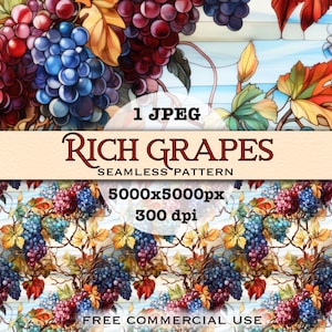 Grape vine pattern, Grapevine seamless file, Grapes seamless design, Printable digital paper, Grape sublimation designs, Free commercial use
