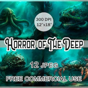 Horror der Tiefe, alte Unterwassermonster Bilder, Unter dem Meereslandschaftsbündel, Cthulhu und böse Behemotskunst, freie kommerzielle Nutzung