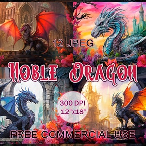 Noble Dragon clipart, Digital dragon art, Fairy floral ruins clipart, Magic dragon images, Gothic Fantasy clipart, Free commercial use