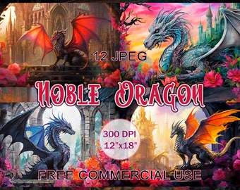 Noble Dragon clipart, Digital dragon art, Fairy floral ruins clipart, Magic dragon images, Gothic Fantasy clipart, Free commercial use