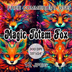 Clipart Renard Totem Magique | Arrière-plan JPEG de renards des bois fantastiques avec utilisation commerciale gratuite