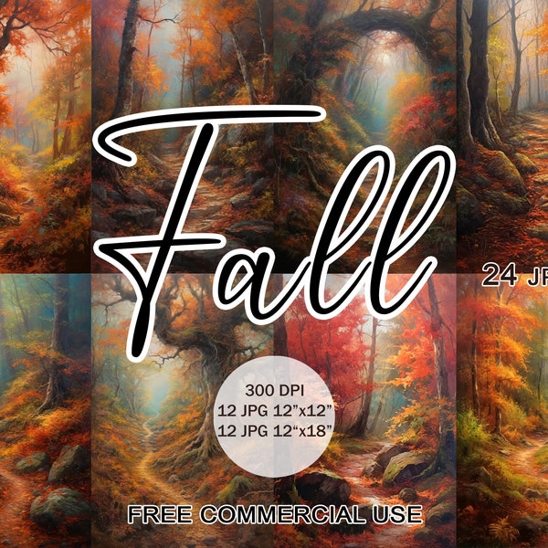 Fall clipart, Autumn forest landscape colorfull images bundle, for design, print, collage, scrapbook, junk journal etc. Free commercial use