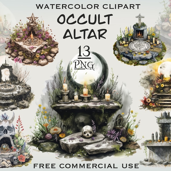 Occult Altar PNG bundle, Watercolor Pagan clipart, Darc Occult Art, Digital wiccan art, Witch Clipart, Spiritual clipart, Mystical clipart