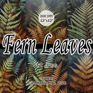 Clipart di foglie di felce / Arte botanica digitale dai toni terrosi per progetti di decoupage e artigianato