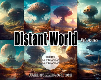 SF惑星クリップアート、宇宙のファンタジー風景画像バンドル、デザイン、印刷物、スクラップブックなどに使える未来的なアート。商用利用無料
