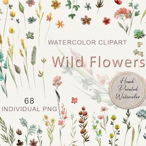 Aquarel wilde bloemenweide clipart, geperste bloemen png, bloemen elementen voor huwelijksuitnodigingen
