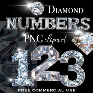 Diamond Numbers PNG-bundel, Crystal nummer figuur clipart, digitale downloads, commercieel gebruik png, numeriek lettertype afbeeldingen pack voor ontwerp en meer