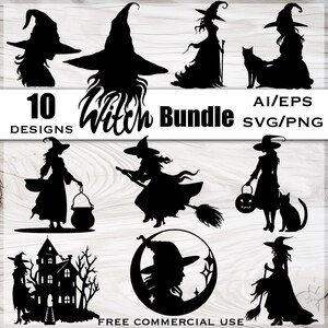 Witch svg bundle, Halloween witches silhouette clipart, Witchcraft printable vector images, Witchy sublimation designs, Free commercial use