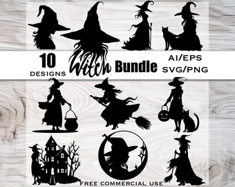 Witch svg bundle, Halloween witches silhouette clipart, Witchcraft printable vector images, Witchy sublimation designs, Free commercial use
