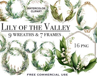 Floral frame clipart, Floral wreath png, Watercolor lily of the valley clipart, Lily of the valley art, Watercolor flowers, White flower png