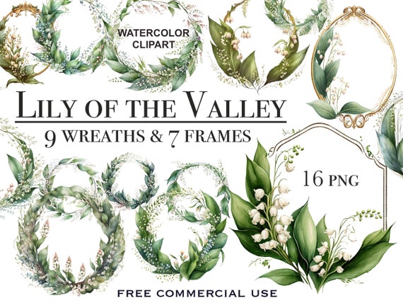Floral frame clipart, Floral wreath png, Watercolor lily of the valley clipart, Lily of the valley art, Watercolor flowers, White flower png