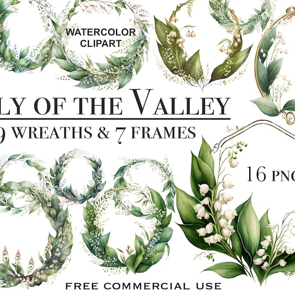 Floral frame clipart, Floral wreath png, Watercolor lily of the valley clipart, Lily of the valley art, Watercolor flowers, White flower png