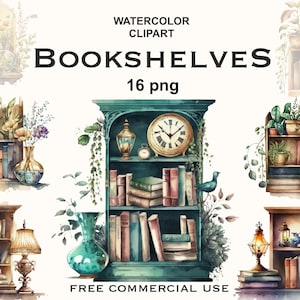 Bookshelf clipart, Book lover clipart, Bookstore clipart, Watercolor book clipart, Book club clipart, Free commercial use, Bookstore png