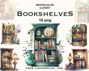 Bookshelf clipart, Book lover clipart, Bookstore clipart, Watercolor book clipart, Book club clipart, Free commercial use, Bookstore png