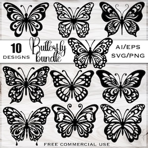 Butterfly svg bundle, Butterflies silhouette clipart, Printable vector images, Png sublimation designs, Laser cut file, Free commercial use