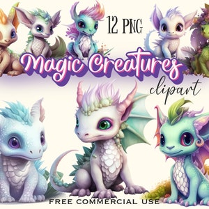 Magic Creatures clipart, Fantasy mythical animal, Fairy cute beings images bundle for design, collage, scrapboking etc., Free commercial use